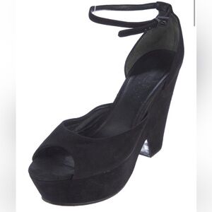 Celine Black wedge ankle strap platform sandals